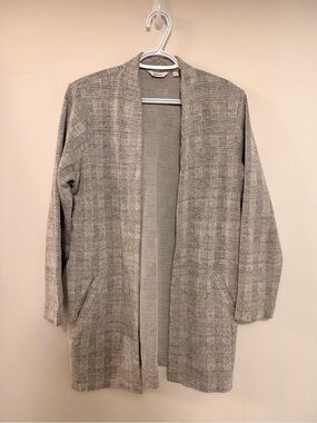 Reitmans Gray Plaid Open-Front Long Cardigan Size Medium